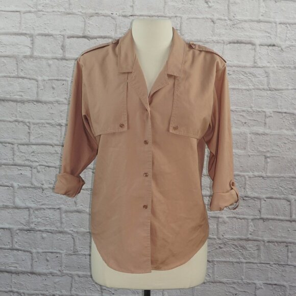 Vintage 80s DVF Diane Von Furstenberg Mauve Button Down Safari Blouse Top - Picture 3 of 8